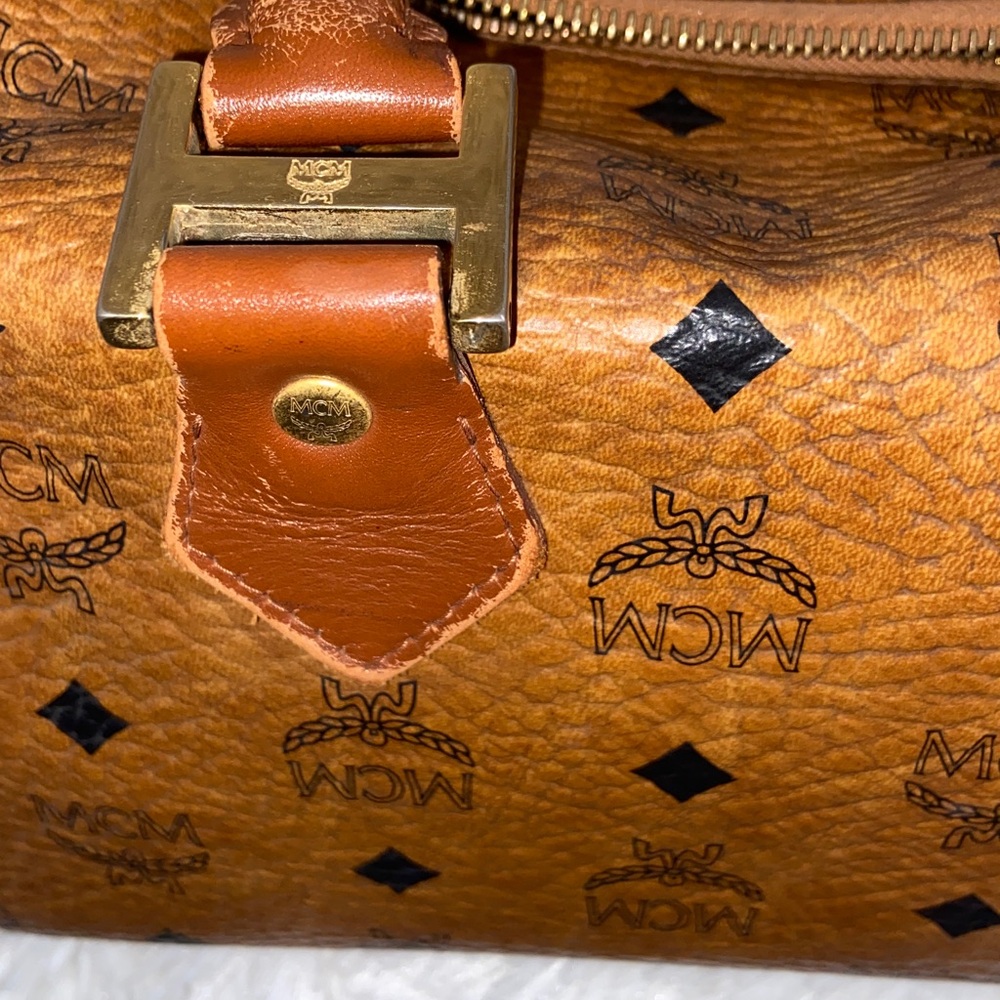 MCM Visetos Monogram Cognac Boston Bag - Picture 13 of 16